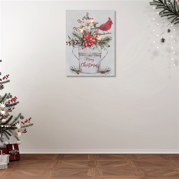 iH casadécor 12 x 16-in Cardinal "Merry Christmas" LED Lighted Canvas Wall Art