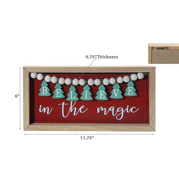 iH casadécor 11.75 L x 0.75 W x 6-in H Wooden "Belive in the Magic" Tabletop Decoration