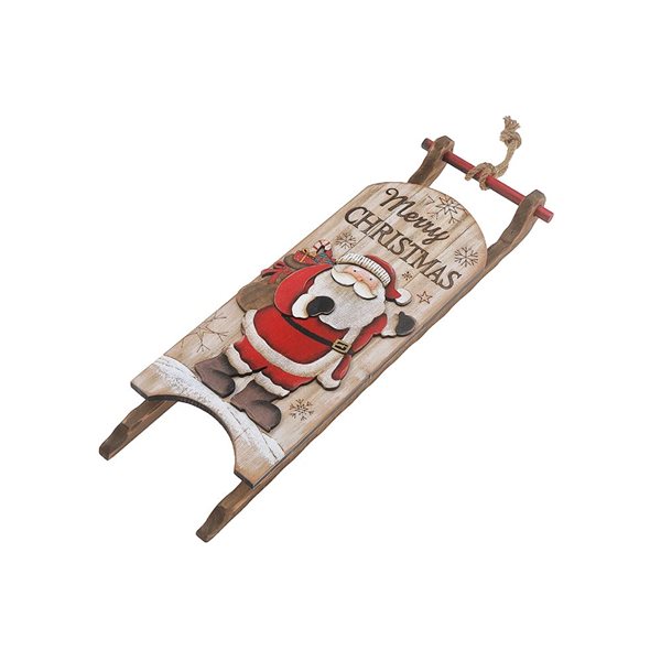 iH casadécor 18.11 x 5.9-in "Merry Christmas" Santa Sleigh Wooden Wall Hanging Art