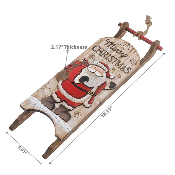 iH casadécor 18.11 x 5.9-in "Merry Christmas" Santa Sleigh Wooden Wall Hanging Art