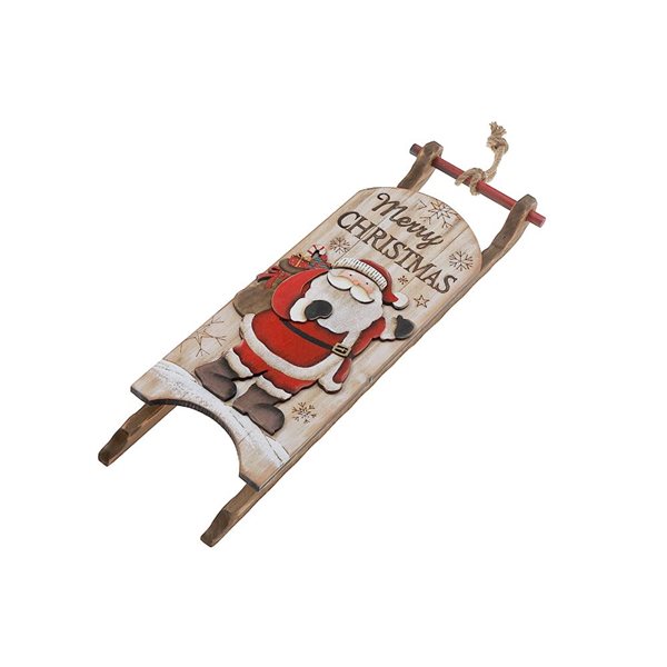 iH casadécor 18.11 x 5.9-in "Merry Christmas" Santa Sleigh Wooden Wall Hanging Art