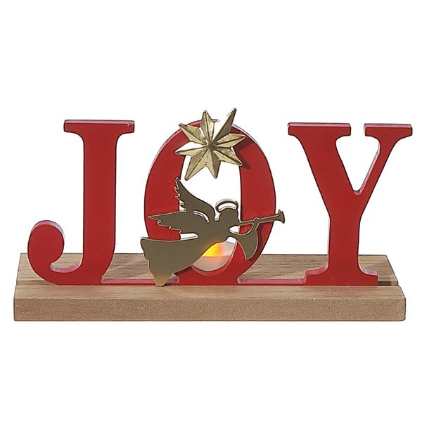 iH casadécor 8.66 L x 1.97 W x 3.94-in H LED Lighted Wooden "Joy" with Angel Tabletop Decoration