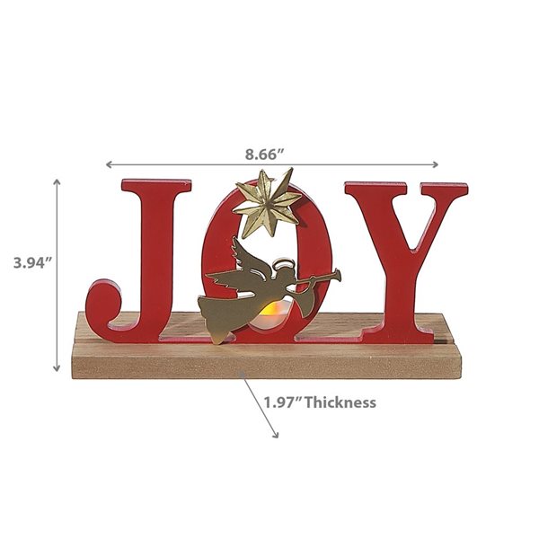 iH casadécor 8.66 L x 1.97 W x 3.94-in H LED Lighted Wooden "Joy" with Angel Tabletop Decoration