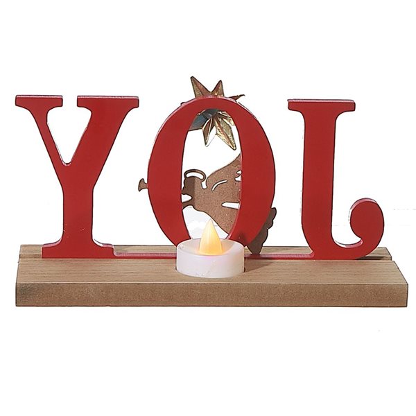 iH casadécor 8.66 L x 1.97 W x 3.94-in H LED Lighted Wooden "Joy" with Angel Tabletop Decoration