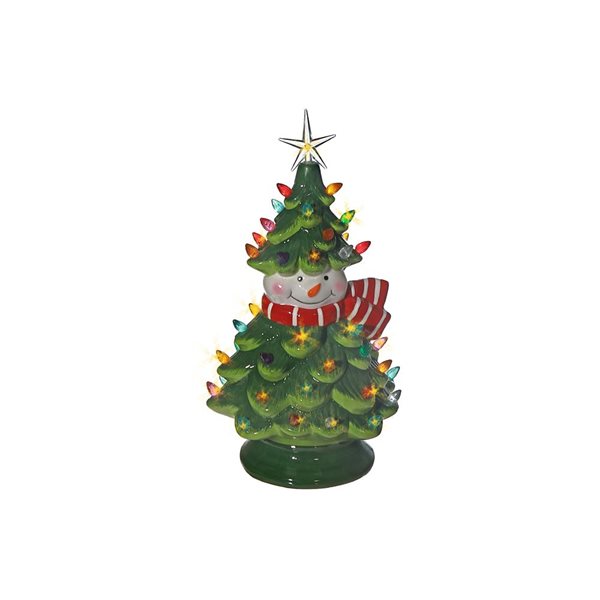 Décoration de table en céramique Bonhomme de neige/arbre de Noël iH casadécor à DEL, 19,5 L. x 18 l. x 19,5 po h.