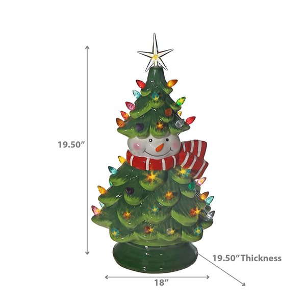 Décoration de table en céramique Bonhomme de neige/arbre de Noël iH casadécor à DEL, 19,5 L. x 18 l. x 19,5 po h.