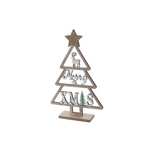 iH casadécor 7.87 L x 1.97 W x 12.6-in H Wooden "Merry Xmas" Tree on Stand Tabletop Decoration