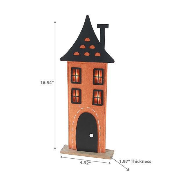 iH casadécor 4.92 L x 1.97 W x 16.54-in H Felt LED Lighted Haunted House Halloween Tabletop Decoration