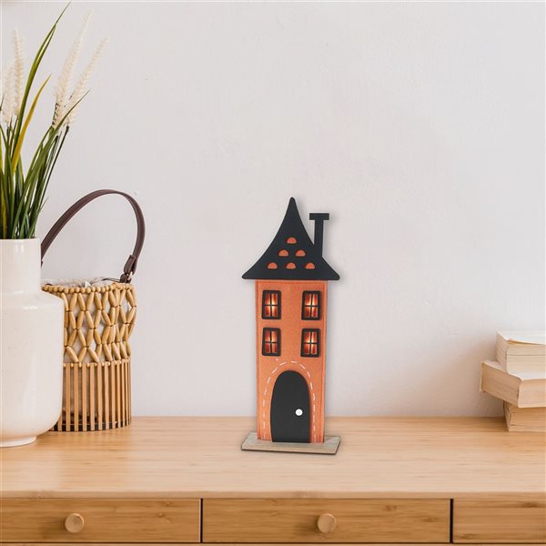 iH casadécor 4.92 L x 1.97 W x 16.54-in H Felt LED Lighted Haunted House Halloween Tabletop Decoration