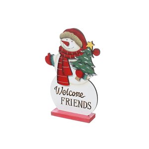 Décoration de table en bois Bonhomme de neige "Welcome Friends" iH casadécor, 7,87 L. x 2,17 l. x 12,2 po h.