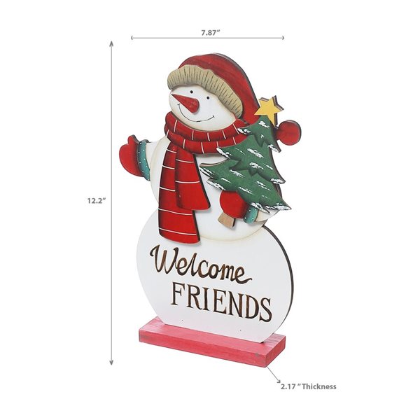 Décoration de table en bois Bonhomme de neige "Welcome Friends" iH casadécor, 7,87 L. x 2,17 l. x 12,2 po h.