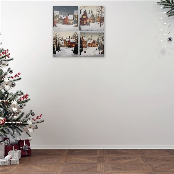 iH casadécor 10 x 10-in Winter Village Scene Canvas Wall Arts - Set of 4