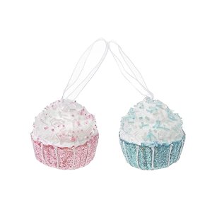 iH casadécor 2.76-in White Blue Pink Foam Cupcake Ornament - Set of 12