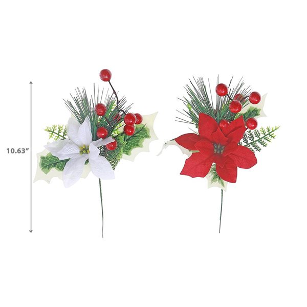 Tiges de poinsettia et baies artificielles par iH casadécor 11 po h., 12/pqt