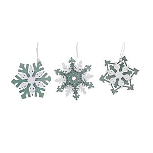 iH casadécor 4.93-in Green and White Wooden Snowflake Ornament - Set of 10