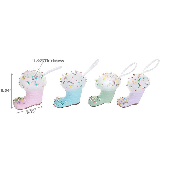 iH casadécor 3.94-in H Pastel Colours Polyfoam Snow Boot Ornament - Set of 12