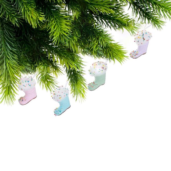 iH casadécor 3.94-in H Pastel Colours Polyfoam Snow Boot Ornament - Set of 12