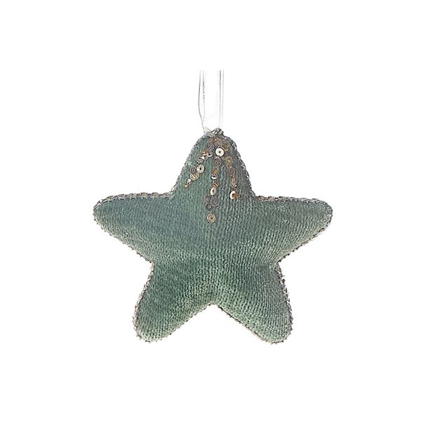 iH casadécor 4.72-in Green Fabric Sequin Star Ornament - Set of 12