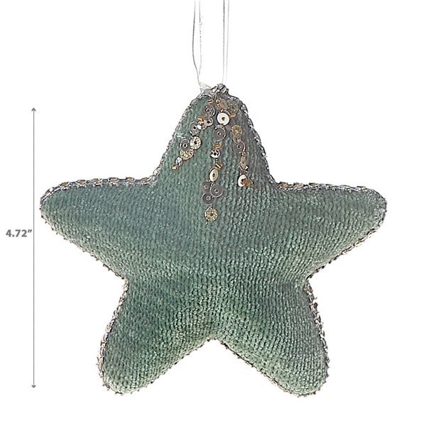 iH casadécor 4.72-in Green Fabric Sequin Star Ornament - Set of 12