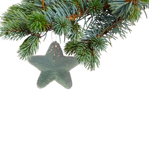 iH casadécor 4.72-in Green Fabric Sequin Star Ornament - Set of 12