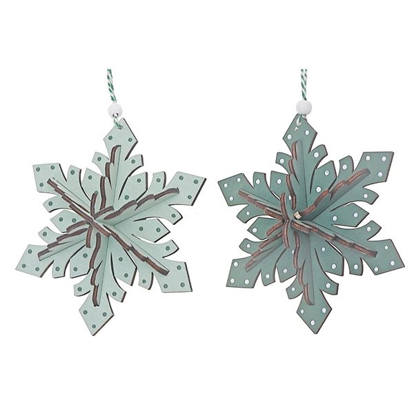 iH casadécor 5.52-in Green Wooden Snowflake Ornament - Set of 6