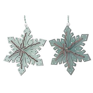 iH casadécor 5.52-in Green Wooden Snowflake Ornament - Set of 6