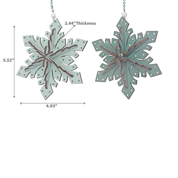 iH casadécor 5.52-in Green Wooden Snowflake Ornament - Set of 6