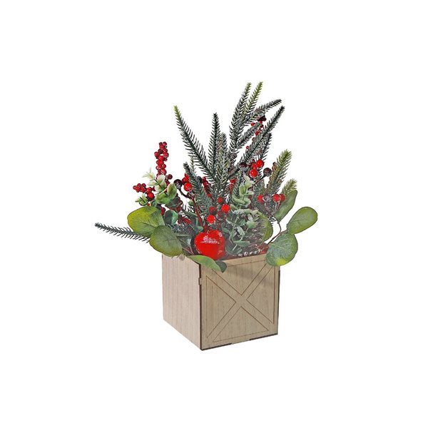 Arrangement de baies rouges givrées en pot plastique carré par iH casadécor 5 l. x 14 po h.