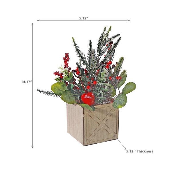 iH casadécor 5 W x 14-in H in Frosted Red Berry Arrangement Square Plastic Pot