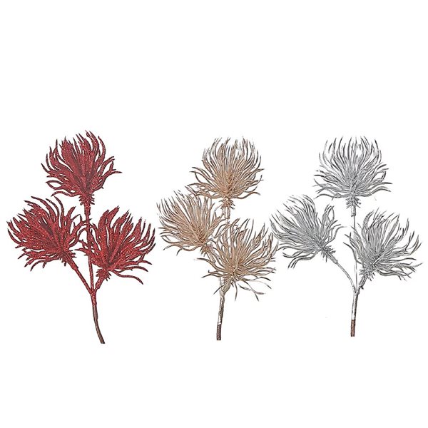 iH casadécor Red/Golden/Silver Glitter Urchin Flower Christmas Ornament - Set of 12