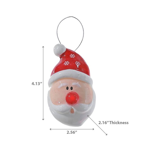 iH casadécor 2.56 L x 2.16 W x 4.13-in H Foam Santa with Light Up Nose Ornament - Set of 6