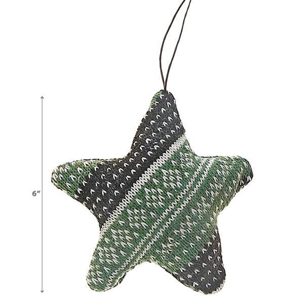 iH casadécor 6-in Green Fabric Large Size Star Ornament - Set of 6