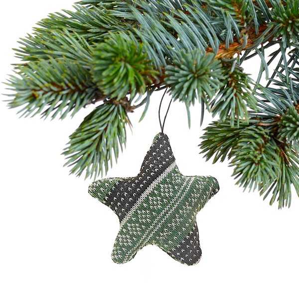 iH casadécor 6-in Green Fabric Large Size Star Ornament - Set of 6