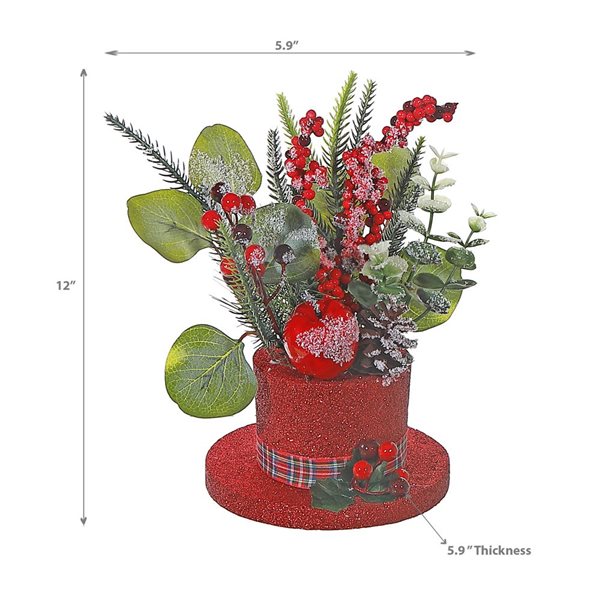 iH casadécor 6 W x 12-in H Red Hat with Small Berries Christmas Decoration - Set of 2