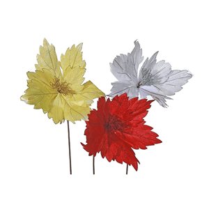 iH casadécor 28-in H Glitter Edged Veiny Poinsettia Stem Christmas Decoration - Set of 3