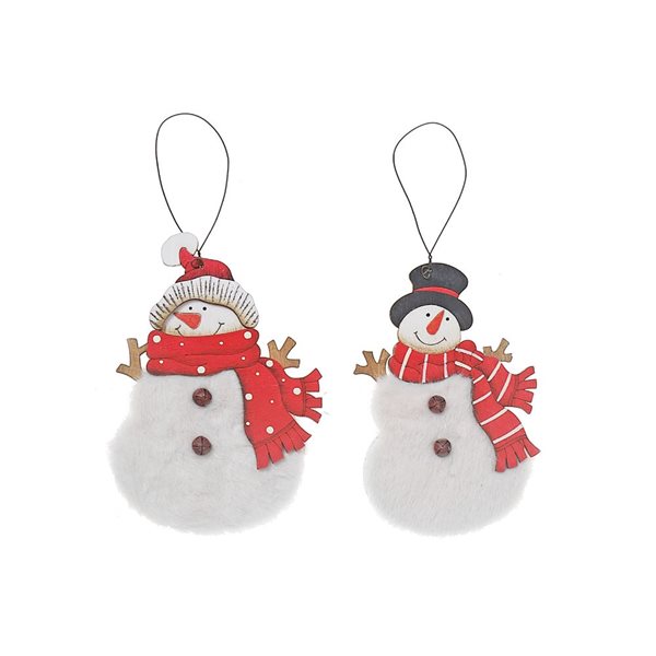 iH casadécor 3.54 x 4.92-in H Wooden Fuzzy Snowmen Ornament - Set of 12 ...