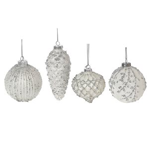 iH casadécor White Glass Ball Ornament with Silver Glitter - Set of 12