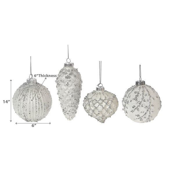 iH casadécor White Glass Ball Ornament with Silver Glitter - Set of 12