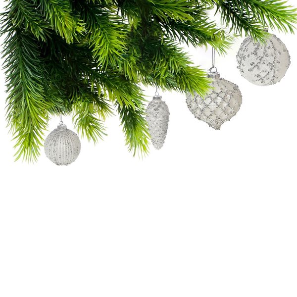 iH casadécor White Glass Ball Ornament with Silver Glitter - Set of 12