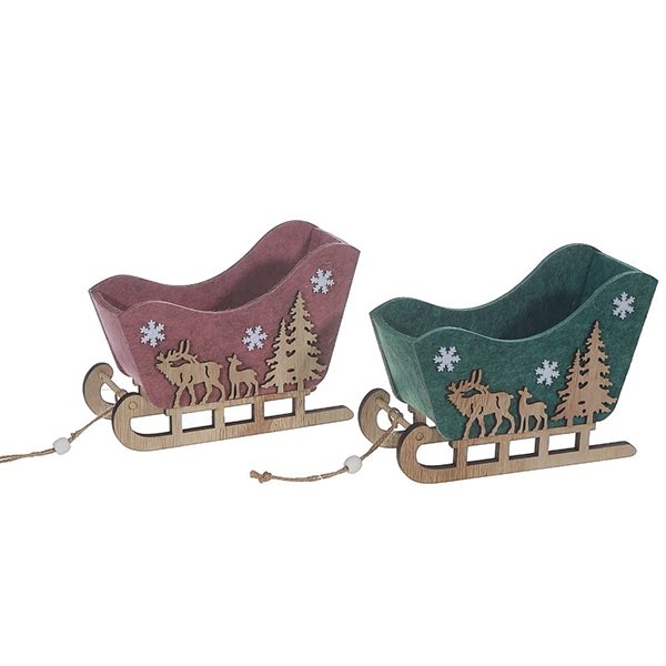 iH casadécor 7.4-in H Green and Red Felt Sled Ornament - Set of 2