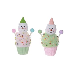 iH casadécor 7.48-in H Pastel Colours Polyfoam Snowman on Cupcake Ornament - Set of 4