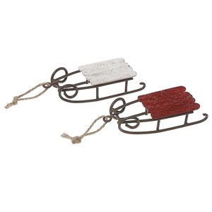 iH casadécor 4.72-in L Wooden Sleigh Ornament - Set of 6