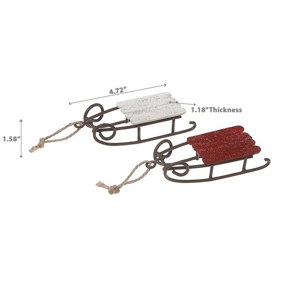 iH casadécor 4.72-in L Wooden Sleigh Ornament - Set of 6