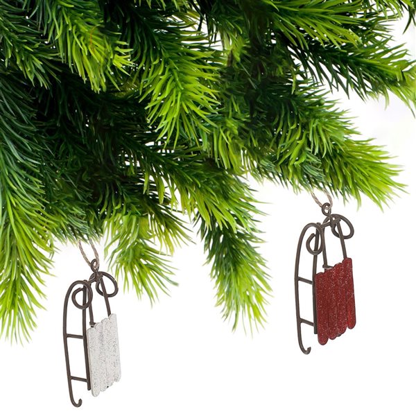 iH casadécor 4.72-in L Wooden Sleigh Ornament - Set of 6