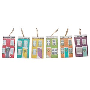 iH casadécor 3.74-in H Wooden Rowhouse Xmas Decor Ornament - Set of 12