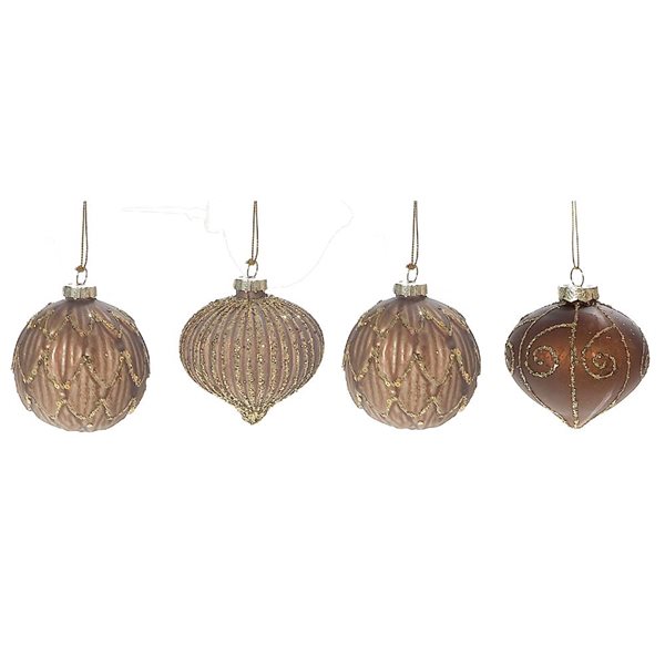 iH casadécor 8-in Brown Glass Ball Ornament with Gold Glitter - Set of 12