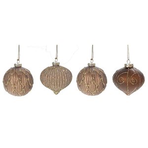 iH casadécor 8-in Brown Glass Ball Ornament with Gold Glitter - Set of 12