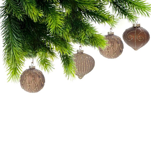 iH casadécor 8-in Brown Glass Ball Ornament with Gold Glitter - Set of 12