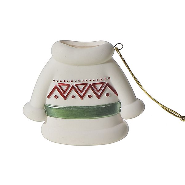 iH casadécor 3.07-in H White/Red/Green Ceramic Sweater Ornament - Set of 6