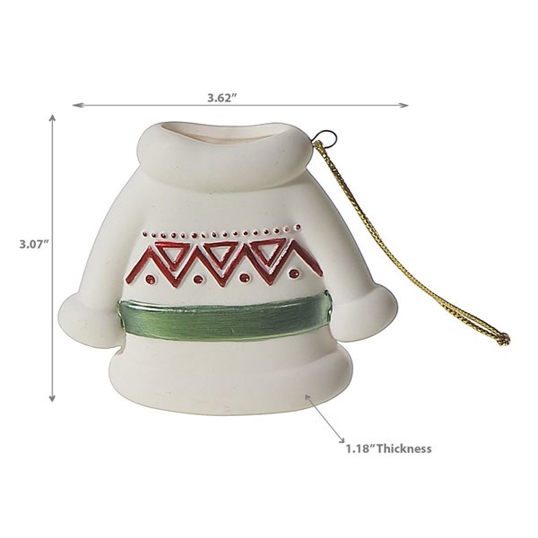 iH casadécor 3.07-in H White/Red/Green Ceramic Sweater Ornament - Set of 6